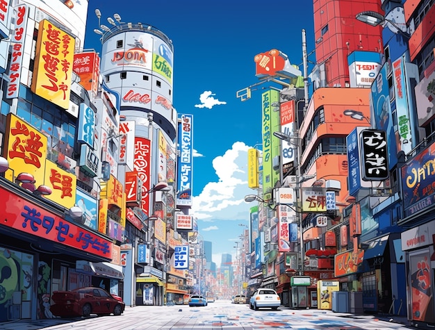 Kostenloses Foto stadtlandschaft des von anime inspirierten städtischen gebiets