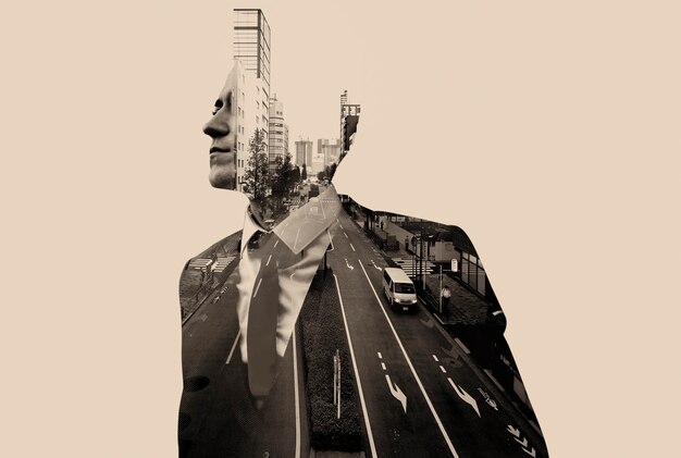Städtisches Doppelbelichtungs-Collage-Konzept