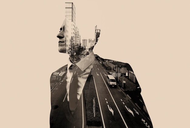 Städtisches Doppelbelichtungs-Collage-Konzept