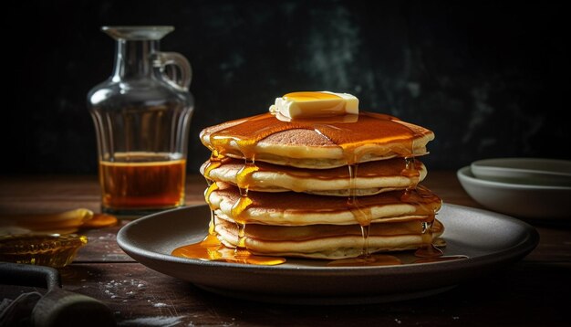 Kostenloses Foto stapel hausgemachter pfannkuchen mit generativer honigsirup-ki