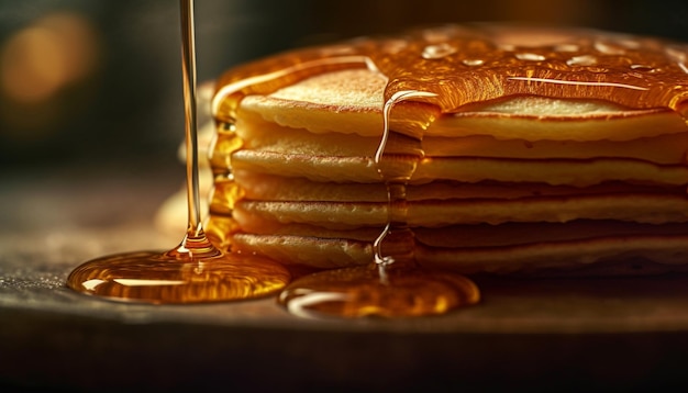 Kostenloses Foto stapel hausgemachter pfannkuchen mit honigsirupguss, der von ki erzeugt wird