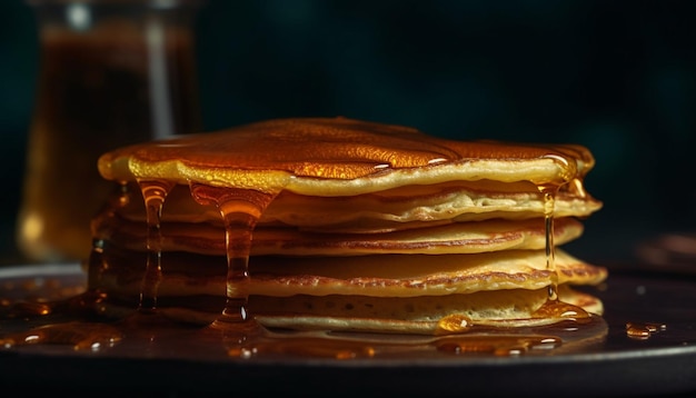 Kostenloses Foto stapel hausgemachter pfannkuchen mit von ki generiertem sirupguss