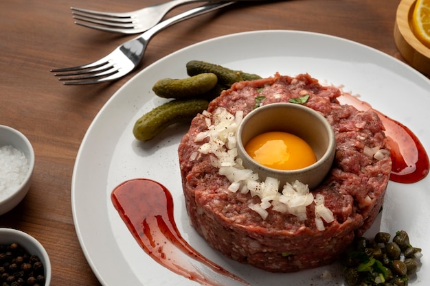 Kostenloses Foto steak-tartargericht mit rindfleisch