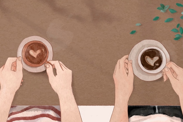 Ästhetischer Illustrationshintergrund des perfekten Kaffeedatums Valentinsgruß