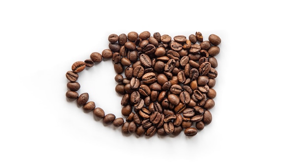 Kostenloses Foto stilisierte tasse kaffee aus kaffeebohnen flach gelegt