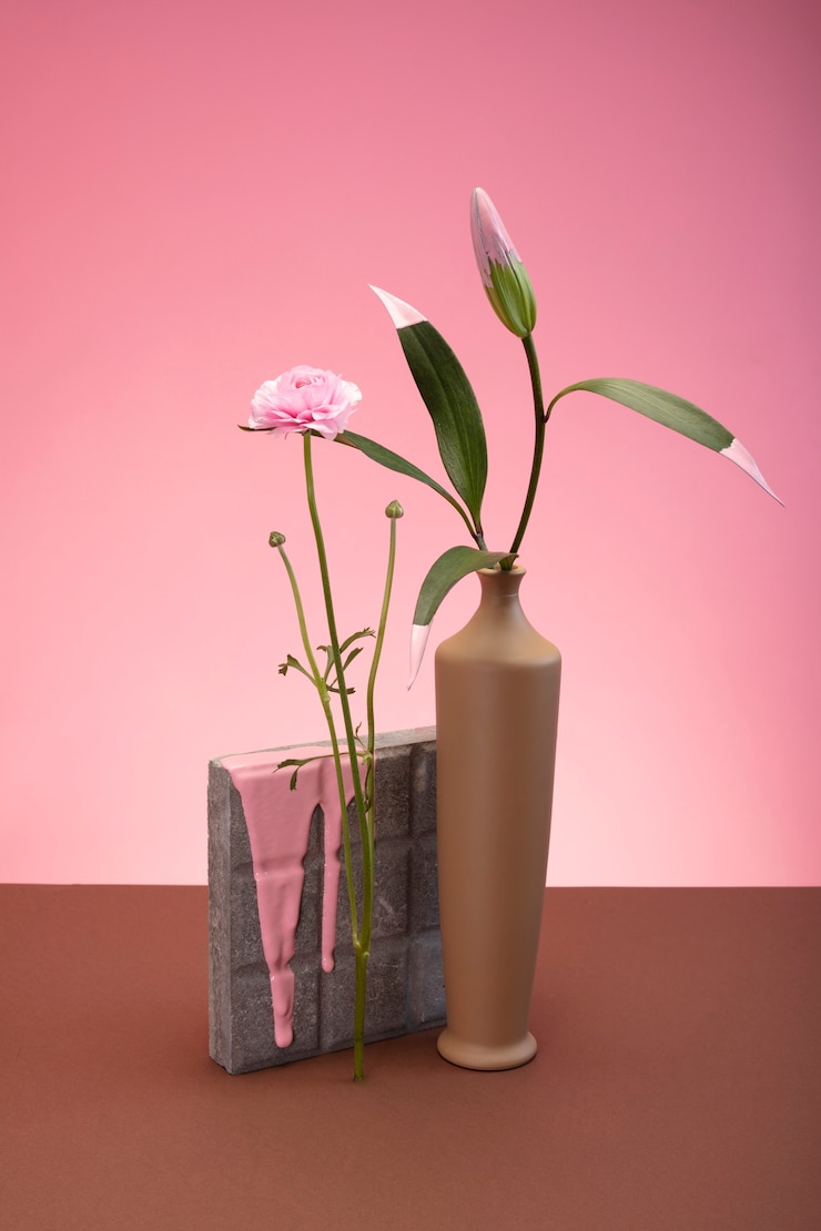 Kostenlose Foto stilleben mit bunten blättern und blumen