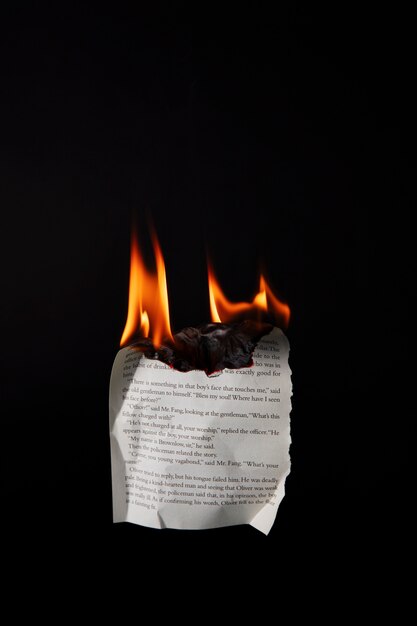 Stillleben aus verbranntem Papier mit Flammen