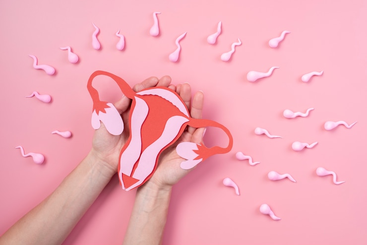 Kostenlose Foto stillleben-eierstock, umgeben von spermatozoiden