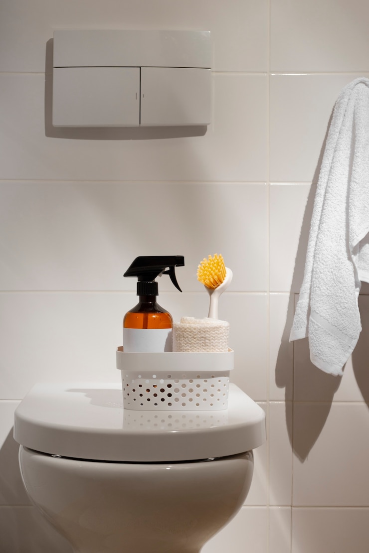 Kostenlose Foto stillleben mit badezimmerreinigungsprodukten
