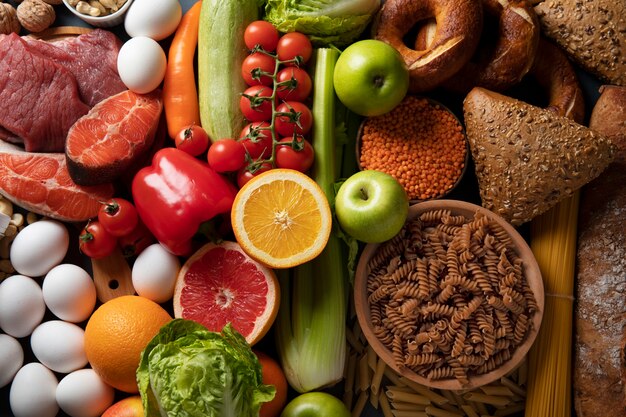 Stillleben mit echter Ernährungspyramidenanordnung