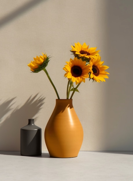 Kostenloses Foto stillleben mit sonnenblumenstrauß