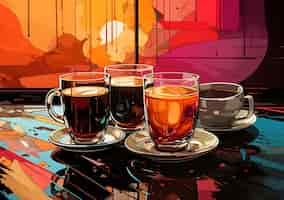 Kostenloses Foto stilvolle pop-art-kaffeedesign-illustration