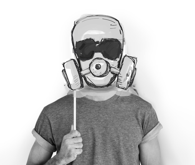 Stop Anti Against Abandon Gasmasken-Wortgrafik