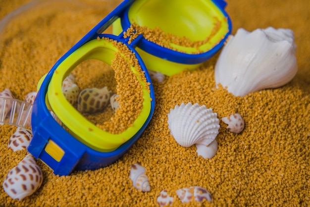 Strand-Konzept mit close up Blick auf Schutzbrille