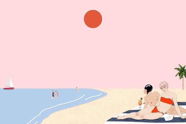 Strandhintergrund mit sonnenbadenden Menschen, remixed von Kunstwerken von George Barbier