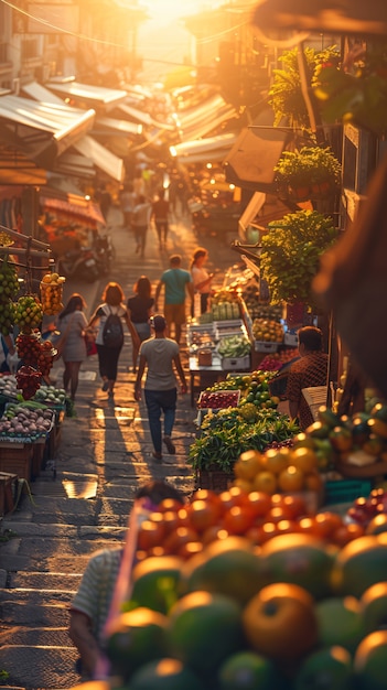 Kostenloses Foto straßenmarkt bei sonnenuntergang