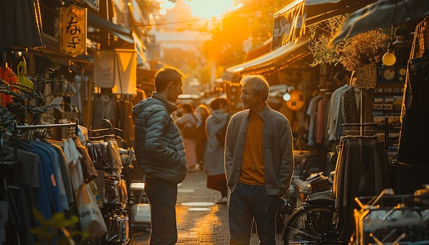 Kostenloses Foto straßenmarkt bei sonnenuntergang