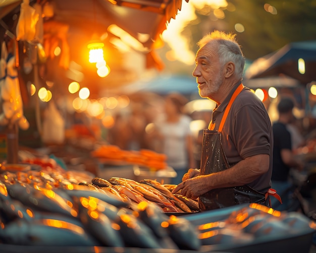 Kostenloses Foto straßenmarkt bei sonnenuntergang