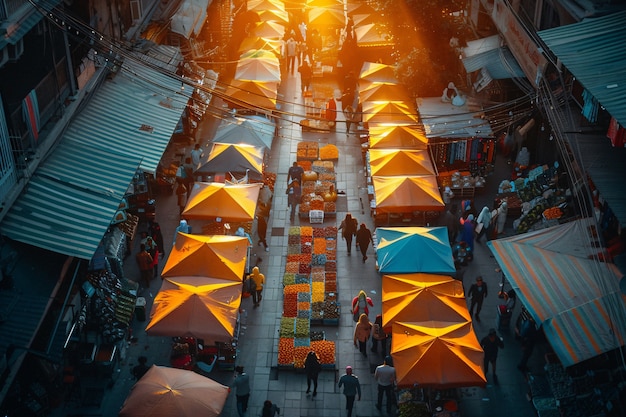 Kostenloses Foto straßenmarkt bei sonnenuntergang