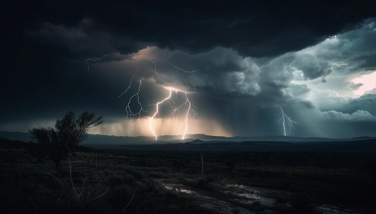 Kostenlose Foto stromfunken am dramatischen himmel treiben von ki erzeugte windturbinen an