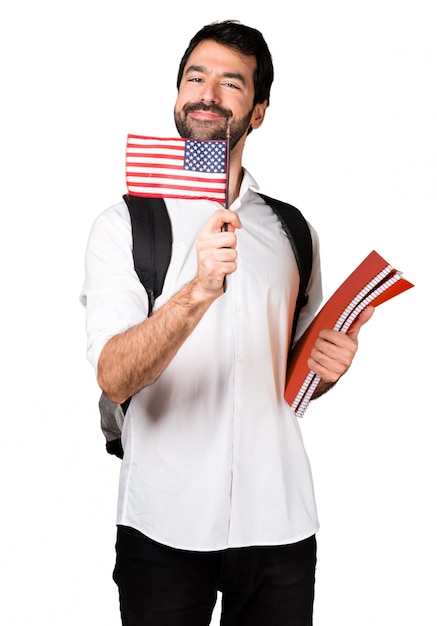 Student Mann mit einer amerikanischen Flagge