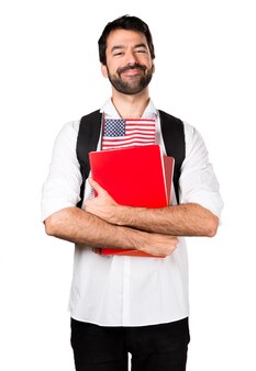 Student mann mit einer amerikanischen flagge