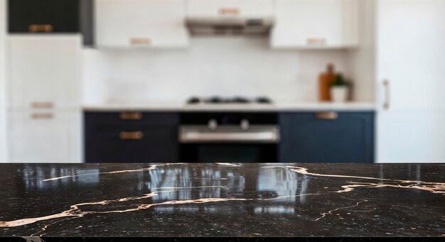 Stylish kitchen with black marble countertop