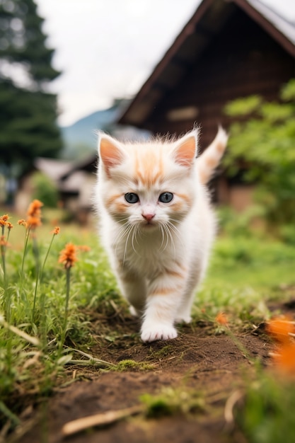 Kostenloses Foto süße katze entspannt sich im freien