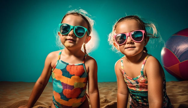 Kostenloses Foto süße mädchen mit sonnenbrillen, die von ki generierten sommerspaß haben