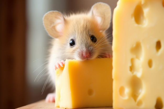 Kostenloses Foto süße ratte mit leckerem käse