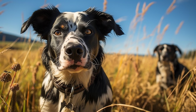 Kostenloses Foto süßer welpe sitzt im gras und schaut auf die von künstlicher intelligenz erzeugte kamera