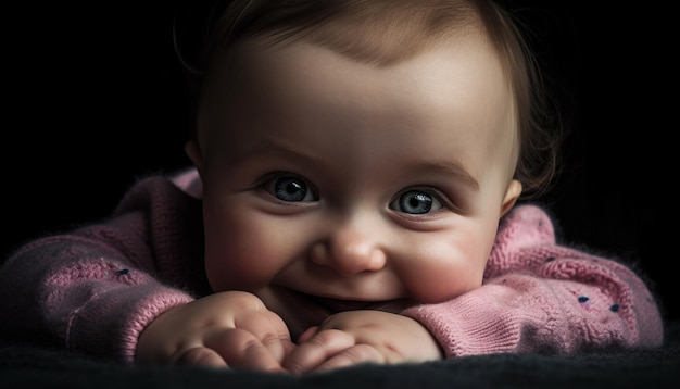 Süßes Babymädchen lächelt glücklich in die Kamera schauend, generiert von AI
