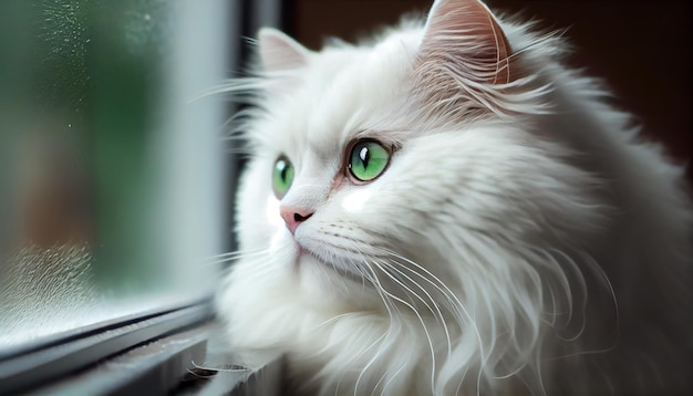 Süßes Kätzchen, das aus dem Fenster starrt, spielerische Neugier, generative KI
