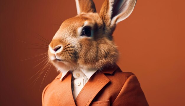 Süßes Kaninchen, das mit von der KI erzeugtem Selbstvertrauen in die Kamera schaut
