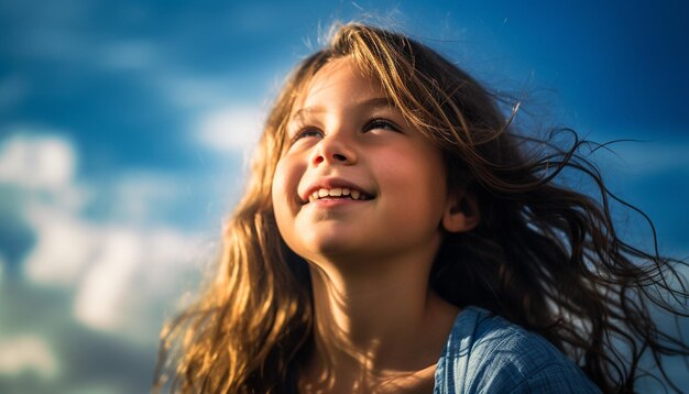 Süßes kaukasisches Mädchen genießt unbeschwerten, von KI generierten Sommerspaß