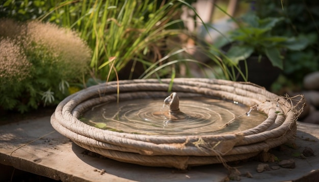 Süßwasser im Kreis auf grünem Blatt, das von KI erzeugt wird