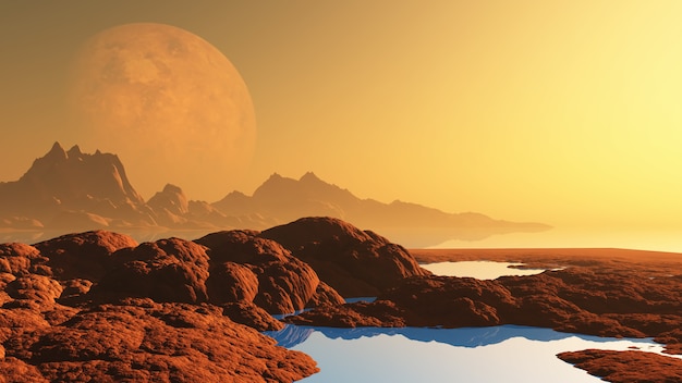 Kostenloses Foto surreale landschaft mit planeten