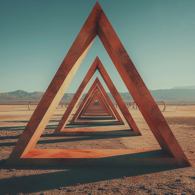 Surrealistische geometrische Formen in der unfruchtbaren Wüste
