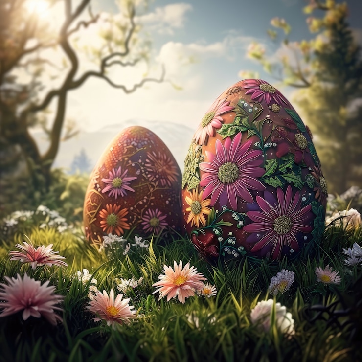 Kostenlose Foto surrealistische ostereier mit einer fantasie-weltlandschaft