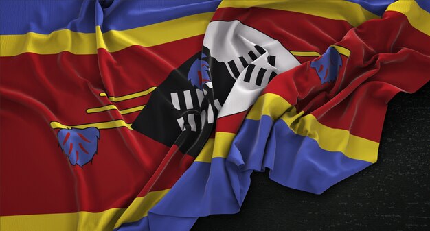 Swasiland-Flagge, die auf dunklem Hintergrund verstreut ist 3D Render