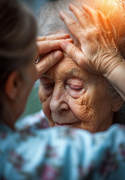 Szene aus einem Pflegejob mit einem älteren Patienten, der versorgt wird