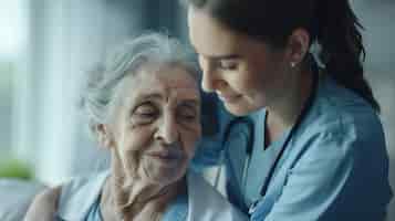 Kostenloses Foto szene aus einem pflegejob mit einem älteren patienten, der versorgt wird