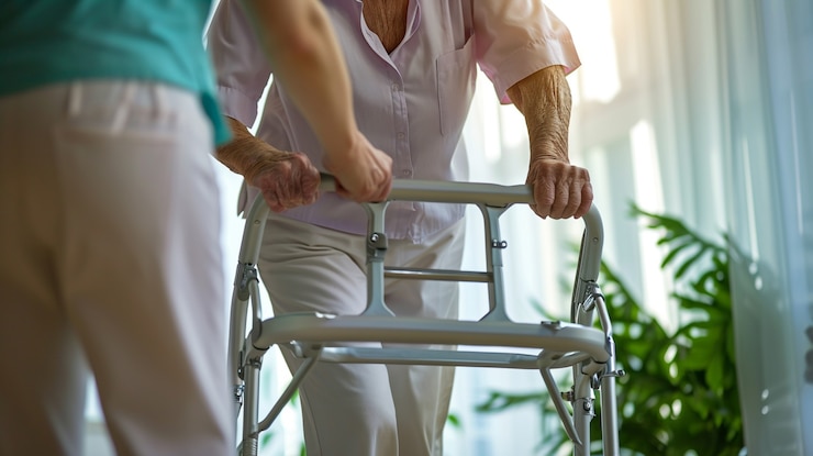 Kostenlose Foto szene aus einem pflegejob mit einem älteren patienten, der versorgt wird