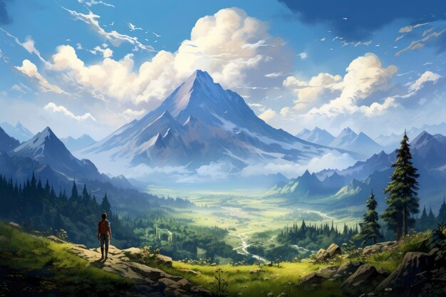 Szene im Fantasy-Stil mit Berglandschaft