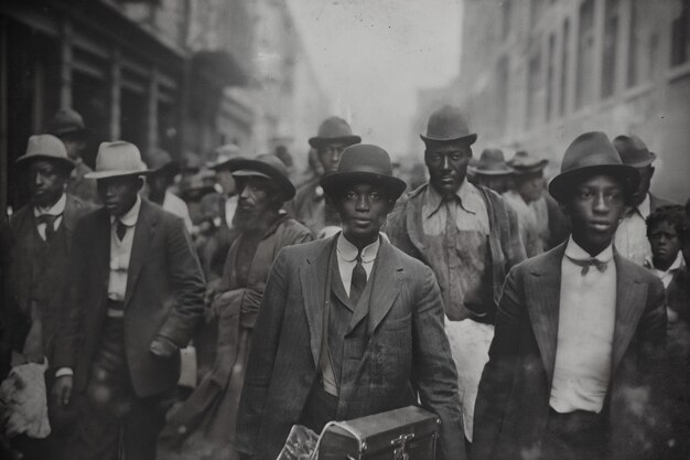 Szene mit afroamerikanischen Menschen, die sich in alten Zeiten im ländlichen Gebiet bewegen