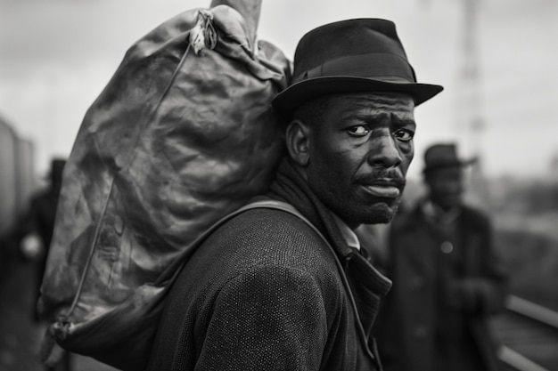 Kostenloses Foto szene mit afroamerikanischen menschen, die sich in alten zeiten im ländlichen gebiet bewegen