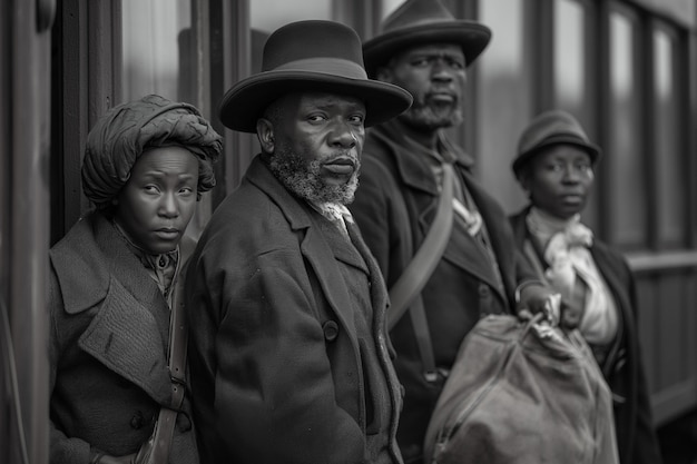 Szene mit afroamerikanischen Menschen, die sich in alten Zeiten im ländlichen Gebiet bewegen
