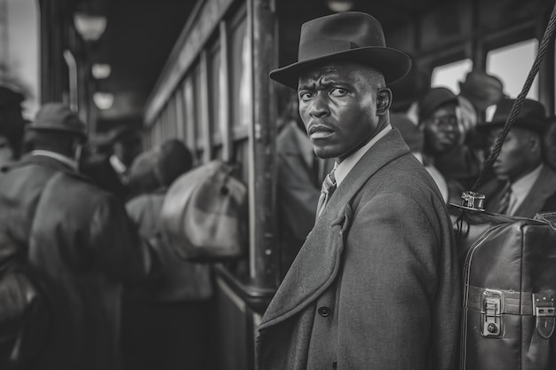 Szene mit afroamerikanischen Menschen, die sich in alten Zeiten im ländlichen Gebiet bewegen