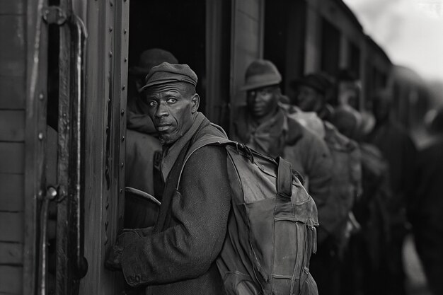 Szene mit afroamerikanischen Menschen, die sich in alten Zeiten im ländlichen Gebiet bewegen