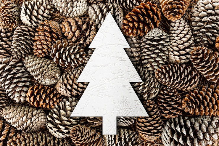 Kostenlose Foto tannenbaum und tannenzapfen von oben